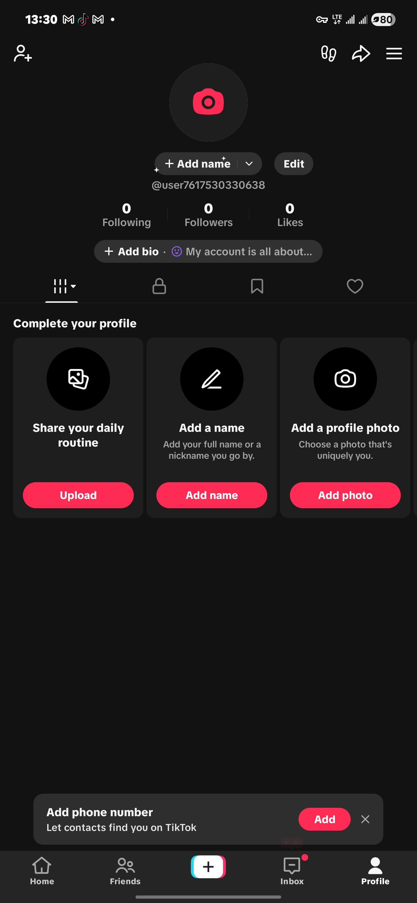 None boosted tiktok account
